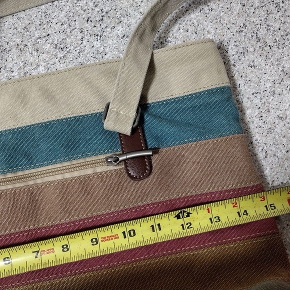 MANJIANGHONG Multi Coloured Striped Canvas Tote Shoulder Bag Casual Handbag - Picture 8 of 9